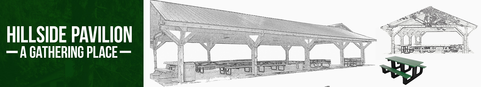 Illustrations showing what the pavilion and its tables